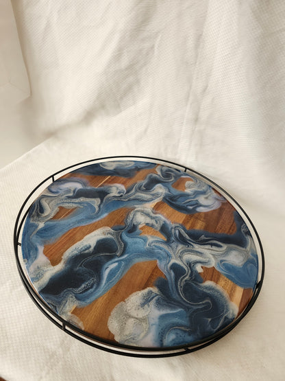 Lazy Susan with metal rail |Navy Swirls (large, 18 inch)