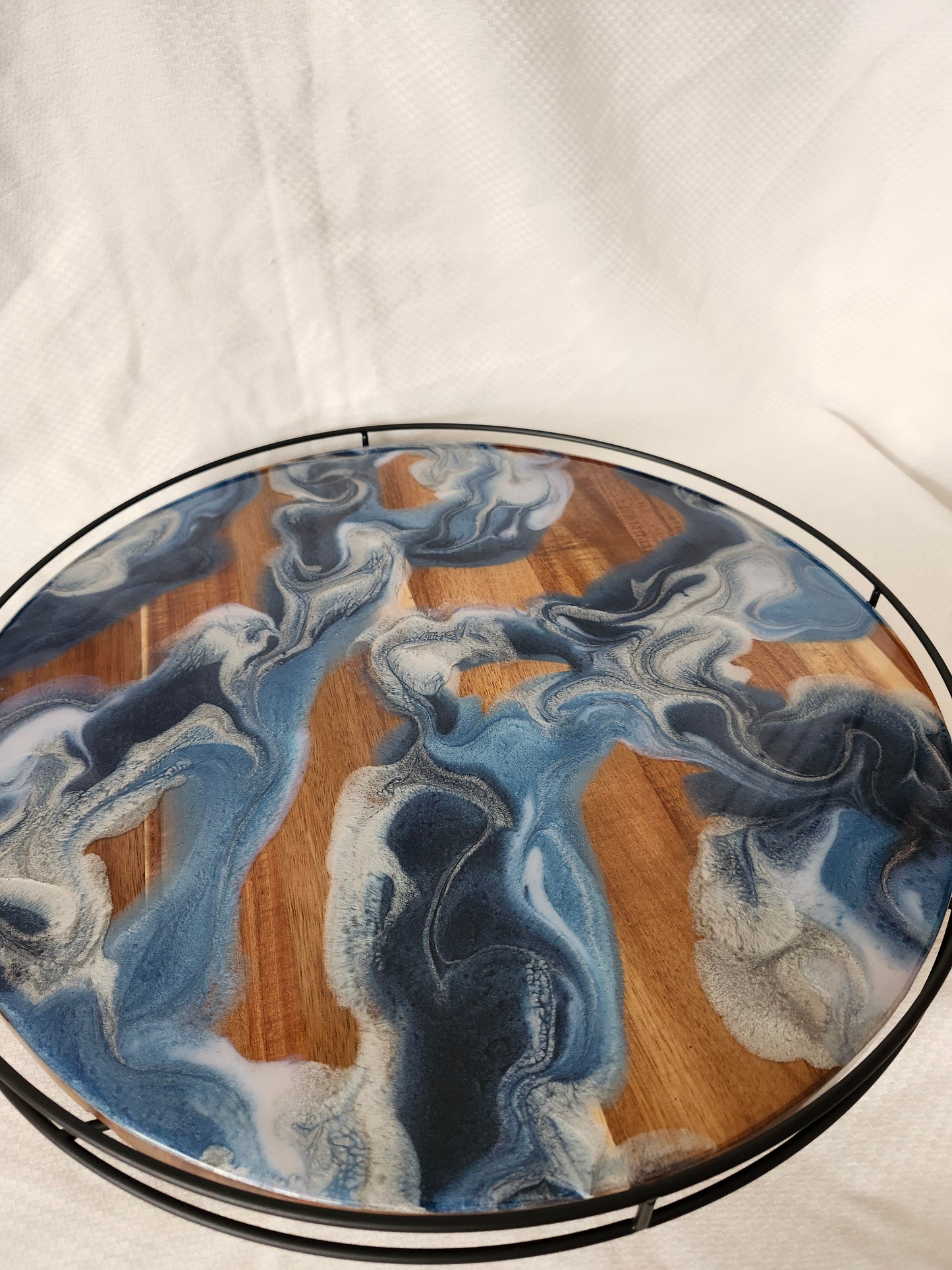 Lazy Susan with metal rail |Navy Swirls (large, 18 inch)