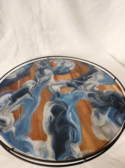 Lazy Susan with metal rail |Navy Swirls (large, 18 inch)