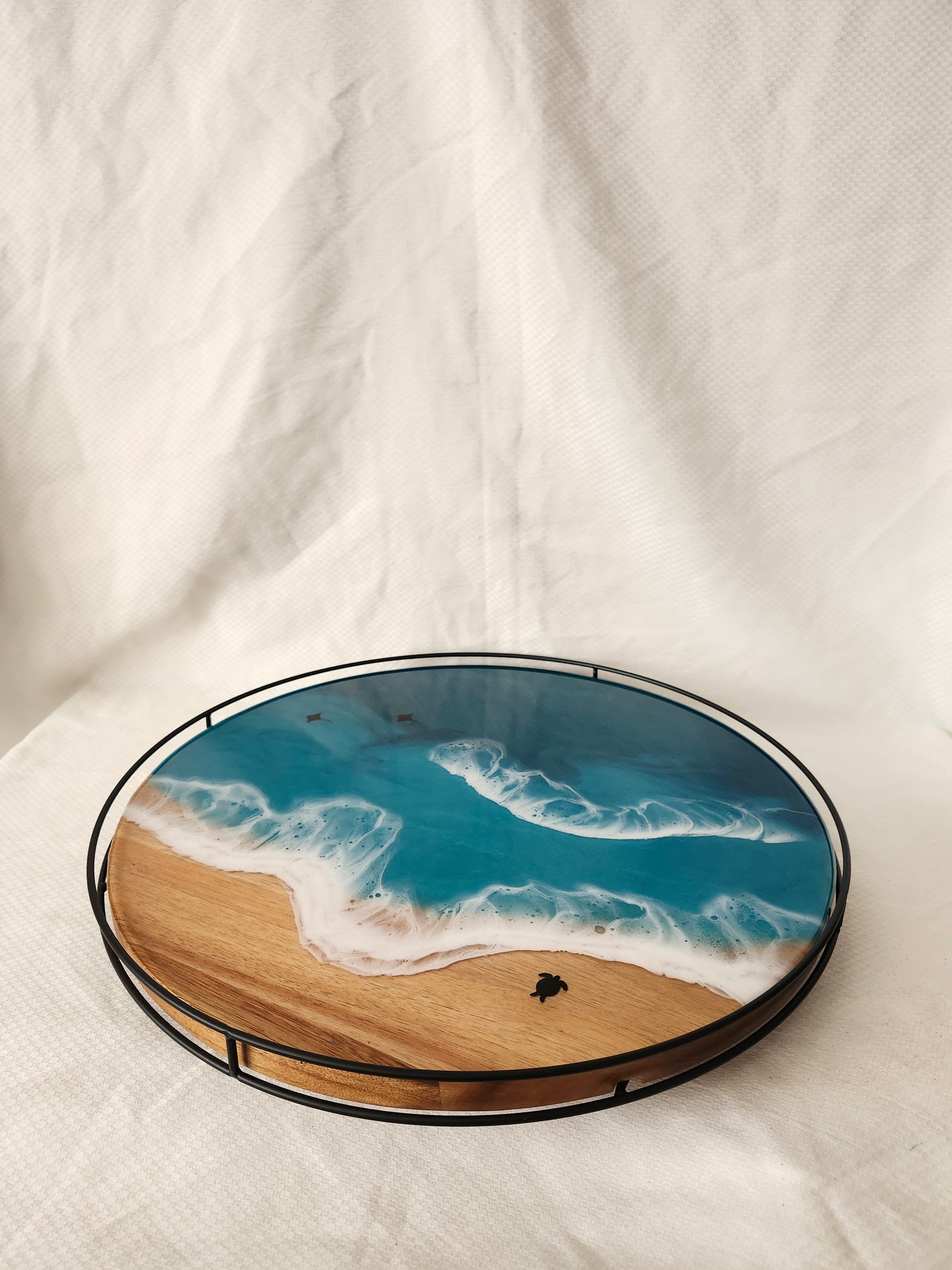Lazy Susan with metal rail | Caribbean Ocean (large, 18 inch)