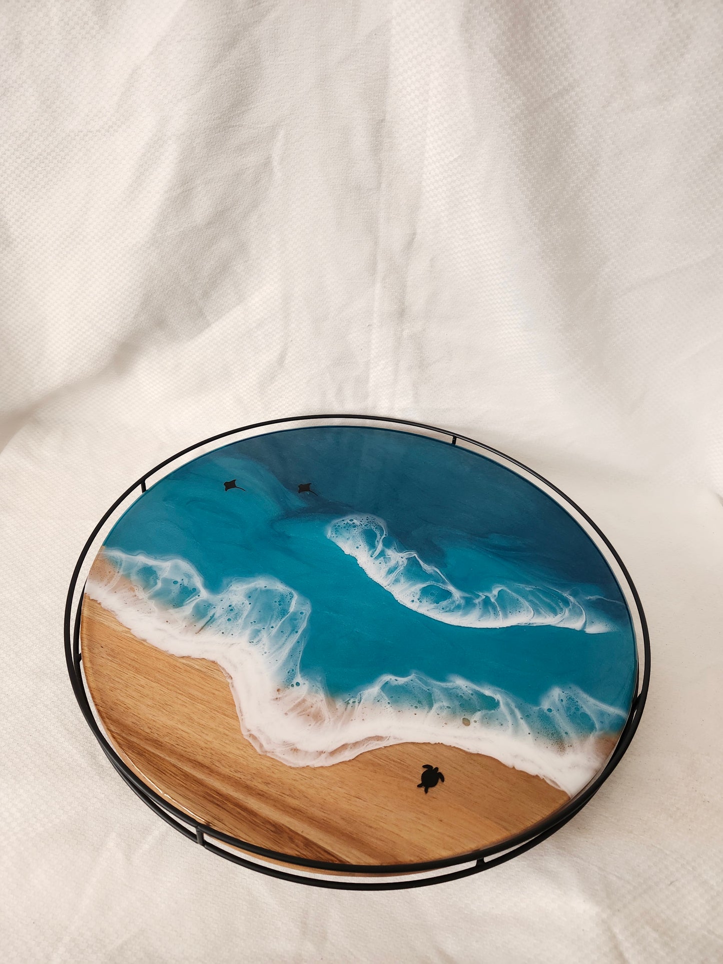 Lazy Susan with metal rail | Caribbean Ocean (large, 18 inch)