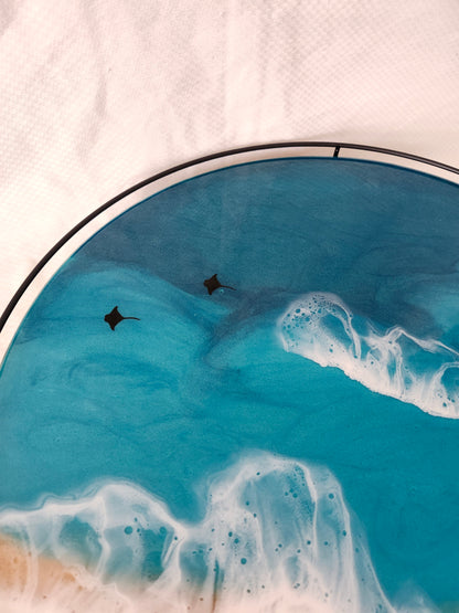 Lazy Susan with metal rail | Caribbean Ocean (large, 18 inch)