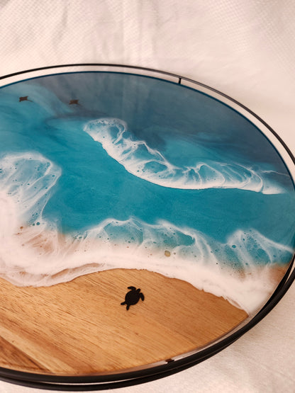 Lazy Susan with metal rail | Caribbean Ocean (large, 18 inch)