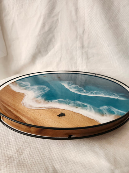 Lazy Susan with metal rail | Caribbean Ocean (large, 18 inch)