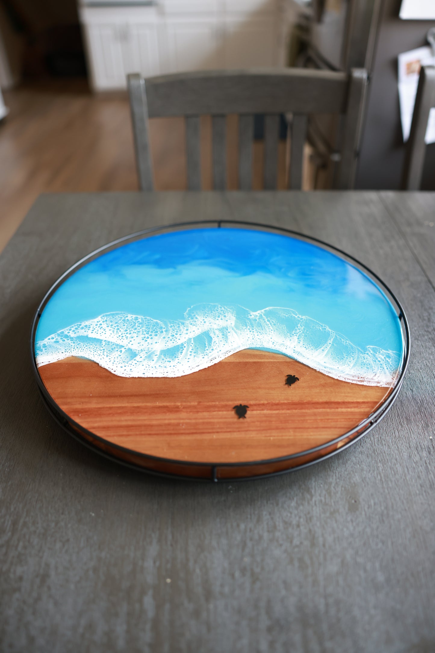 Metal Rail Lazy Susan | Pacific Blue Ocean with Sea Turtles