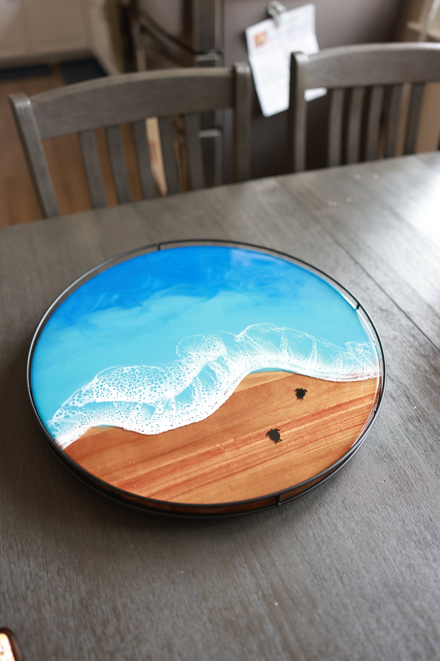 Metal Rail Lazy Susan | Pacific Blue Ocean with Sea Turtles