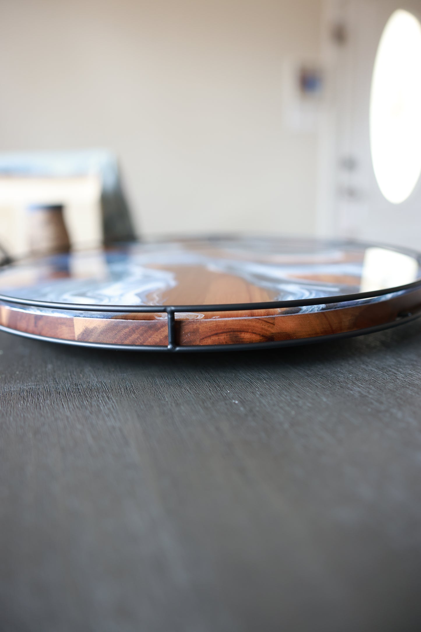 Metal Rail Lazy Susan | Navy Blue and White Swirl