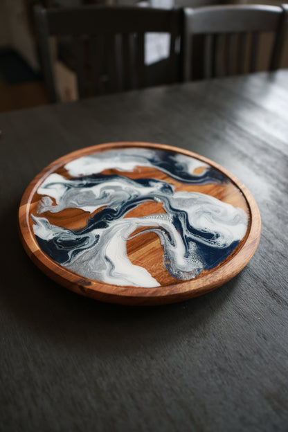 Lazy Susan | Navy Blue and White Swirl