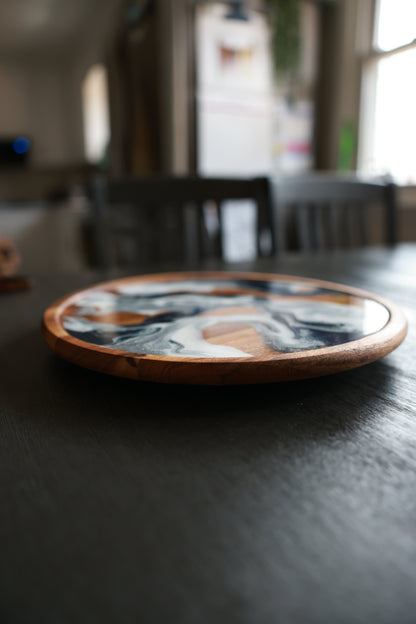 Lazy Susan | Navy Blue and White Swirl