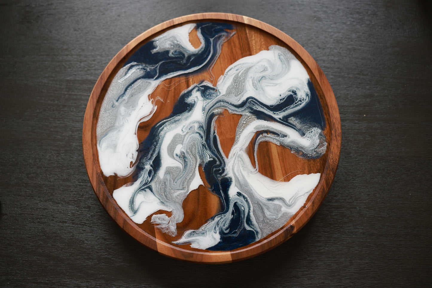 Lazy Susan | Navy Blue and White Swirl