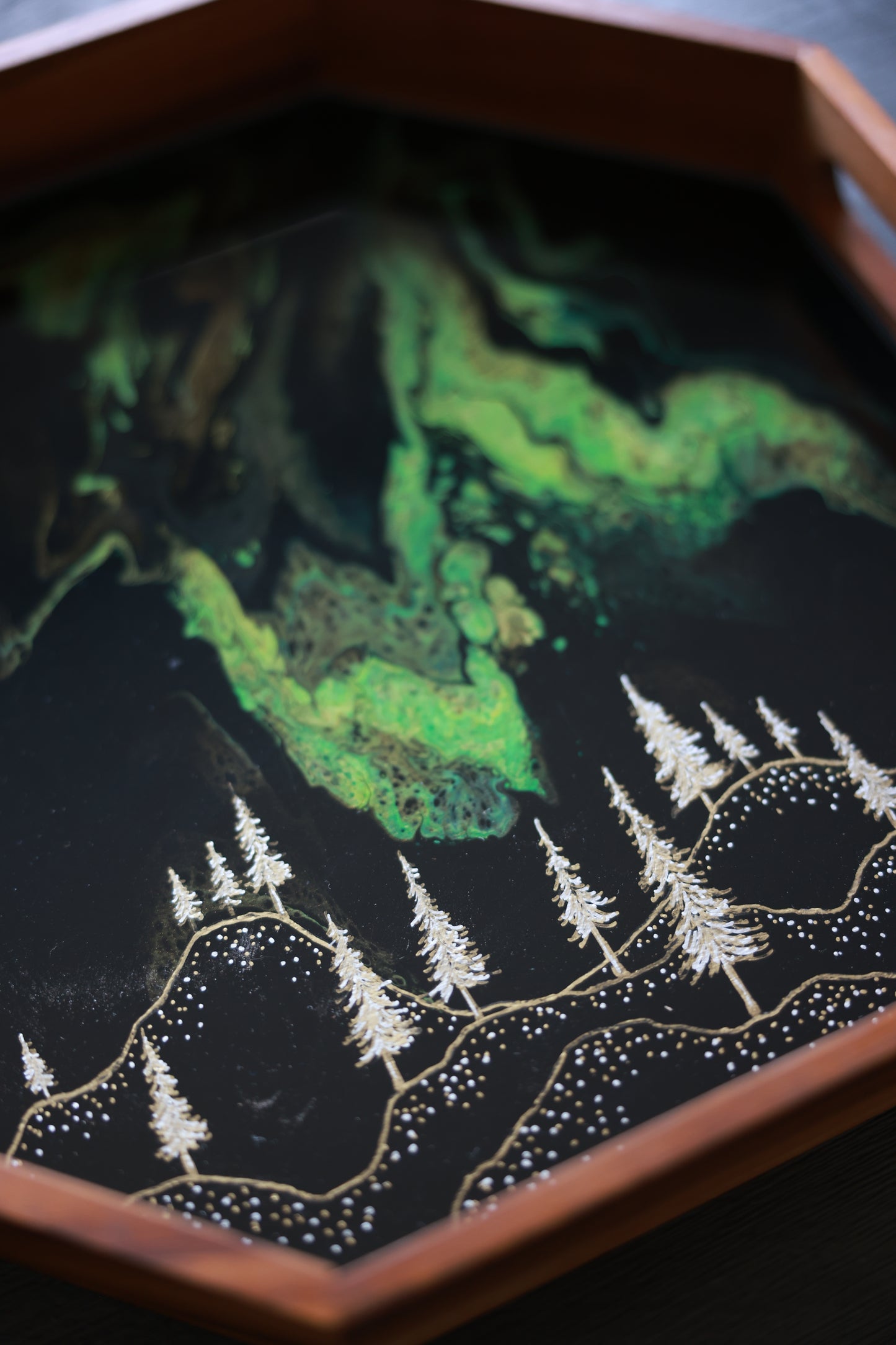 Serving Tray | Gold & Silver Trees and Green Auroras