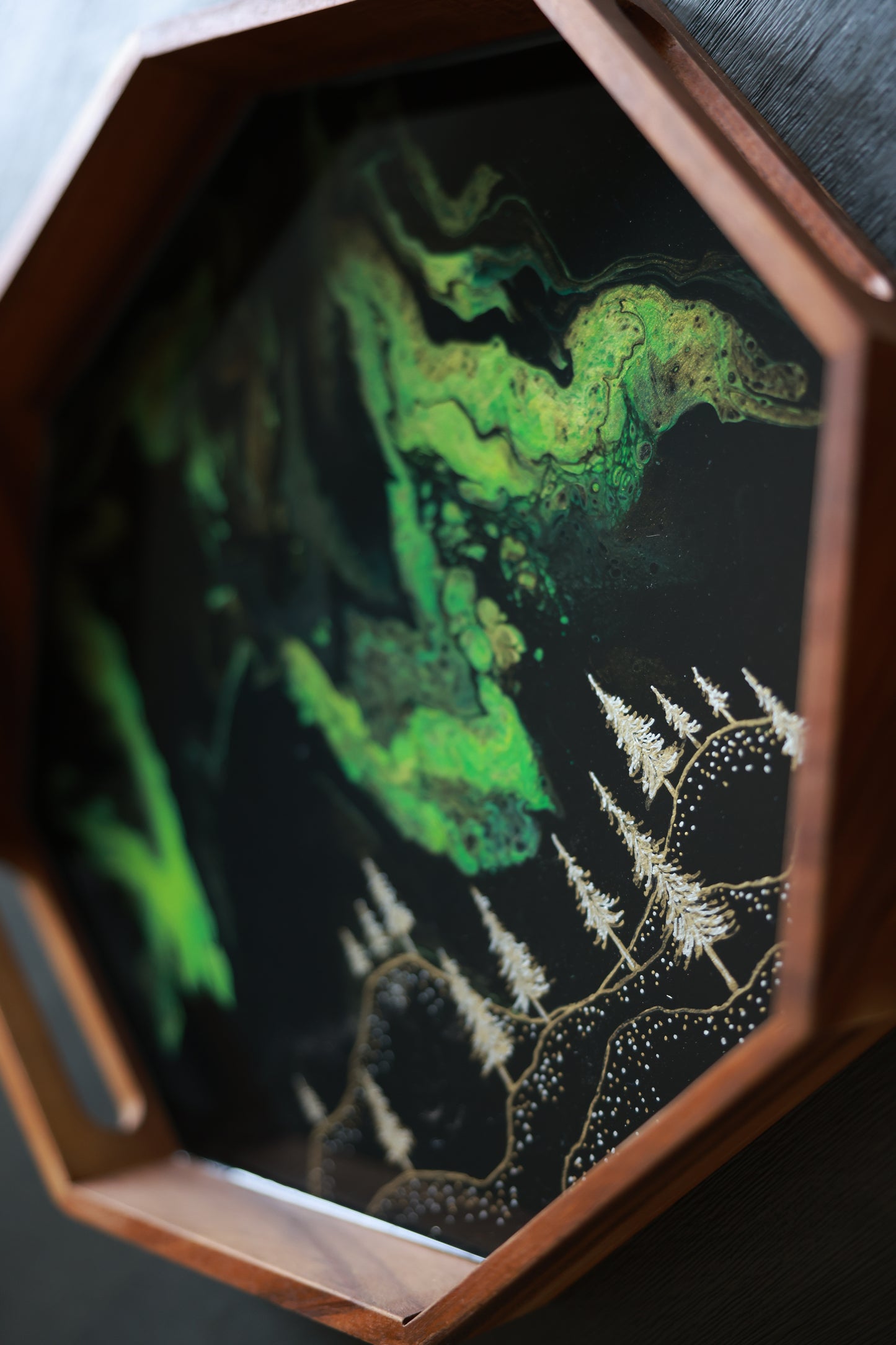 Serving Tray | Gold & Silver Trees and Green Auroras