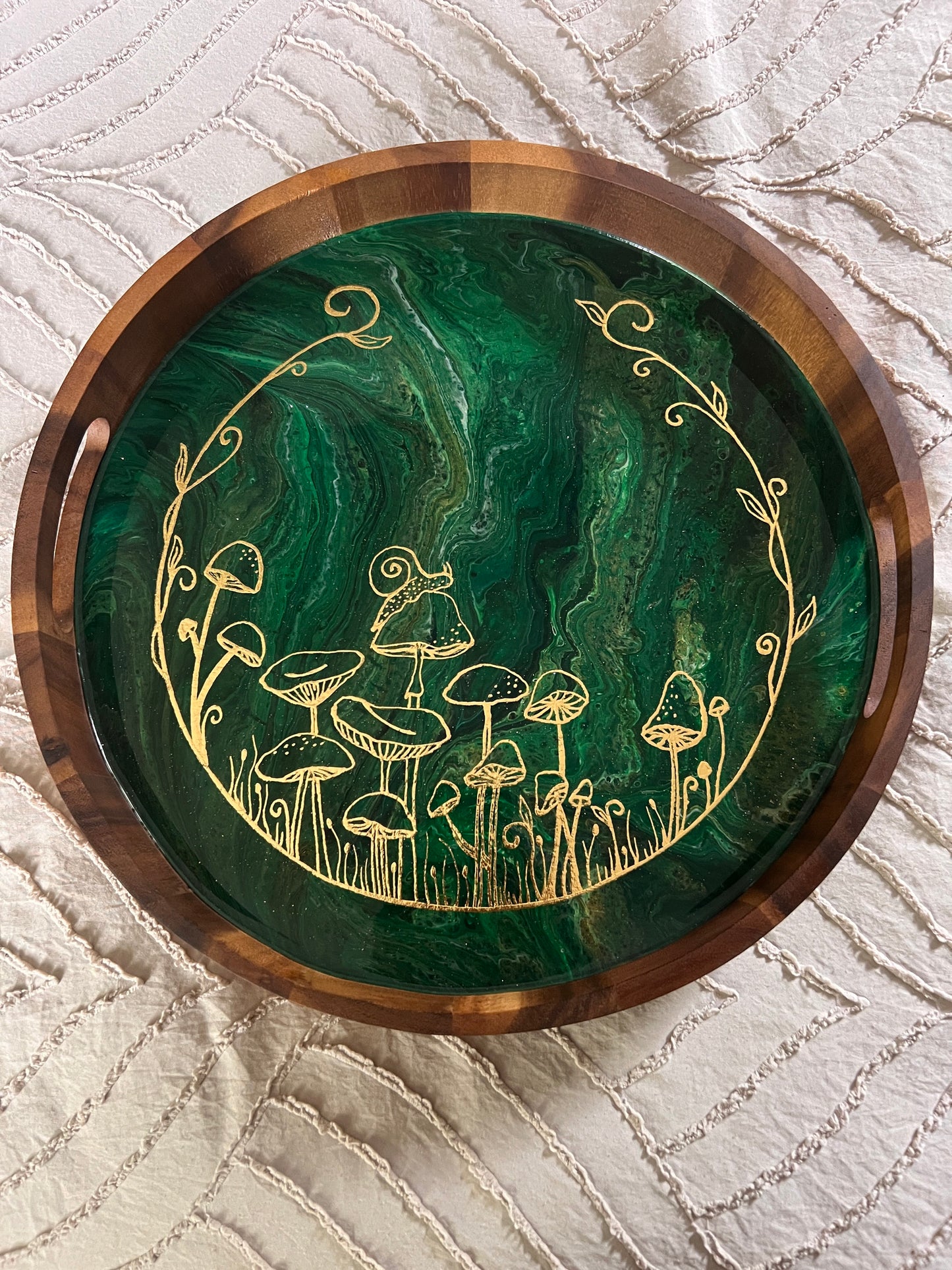 Gilded green and gold Mushroom Serving Tray | Medium