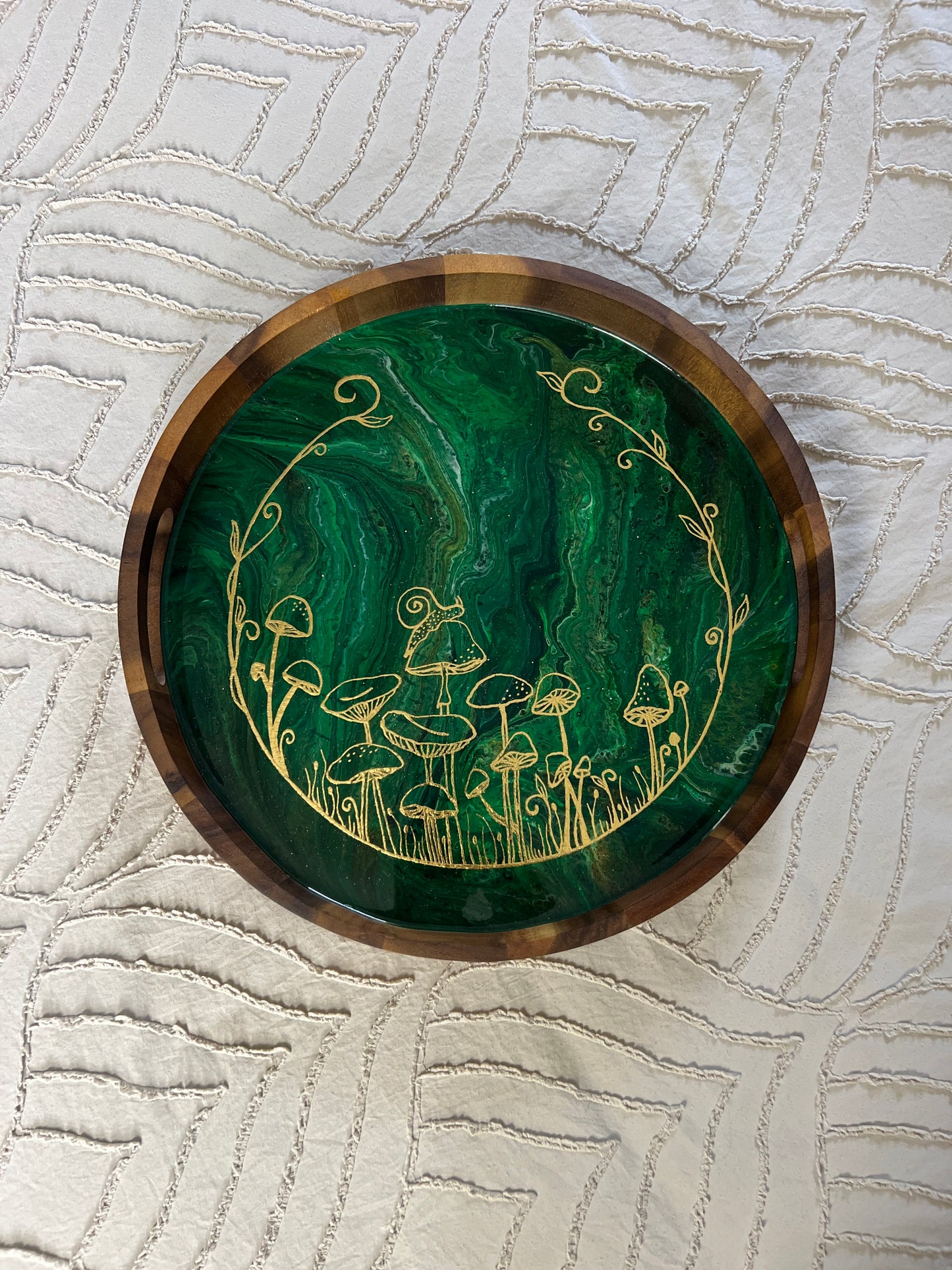 Gilded green and gold Mushroom Serving Tray | Medium