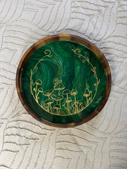 Gilded green and gold Mushroom Serving Tray | Medium