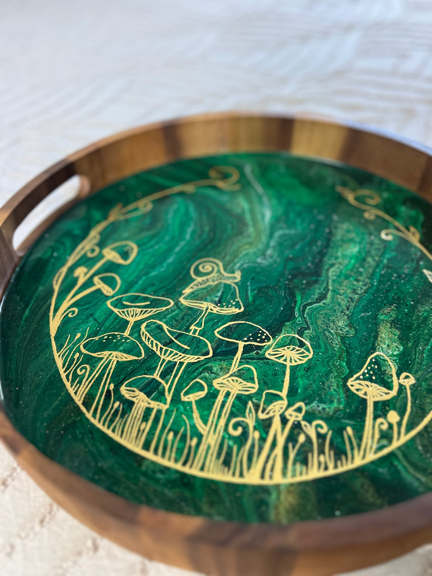 Gilded green and gold Mushroom Serving Tray | Medium