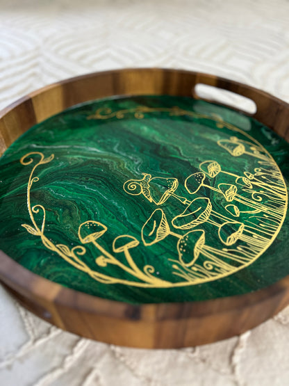 Gilded green and gold Mushroom Serving Tray | Medium