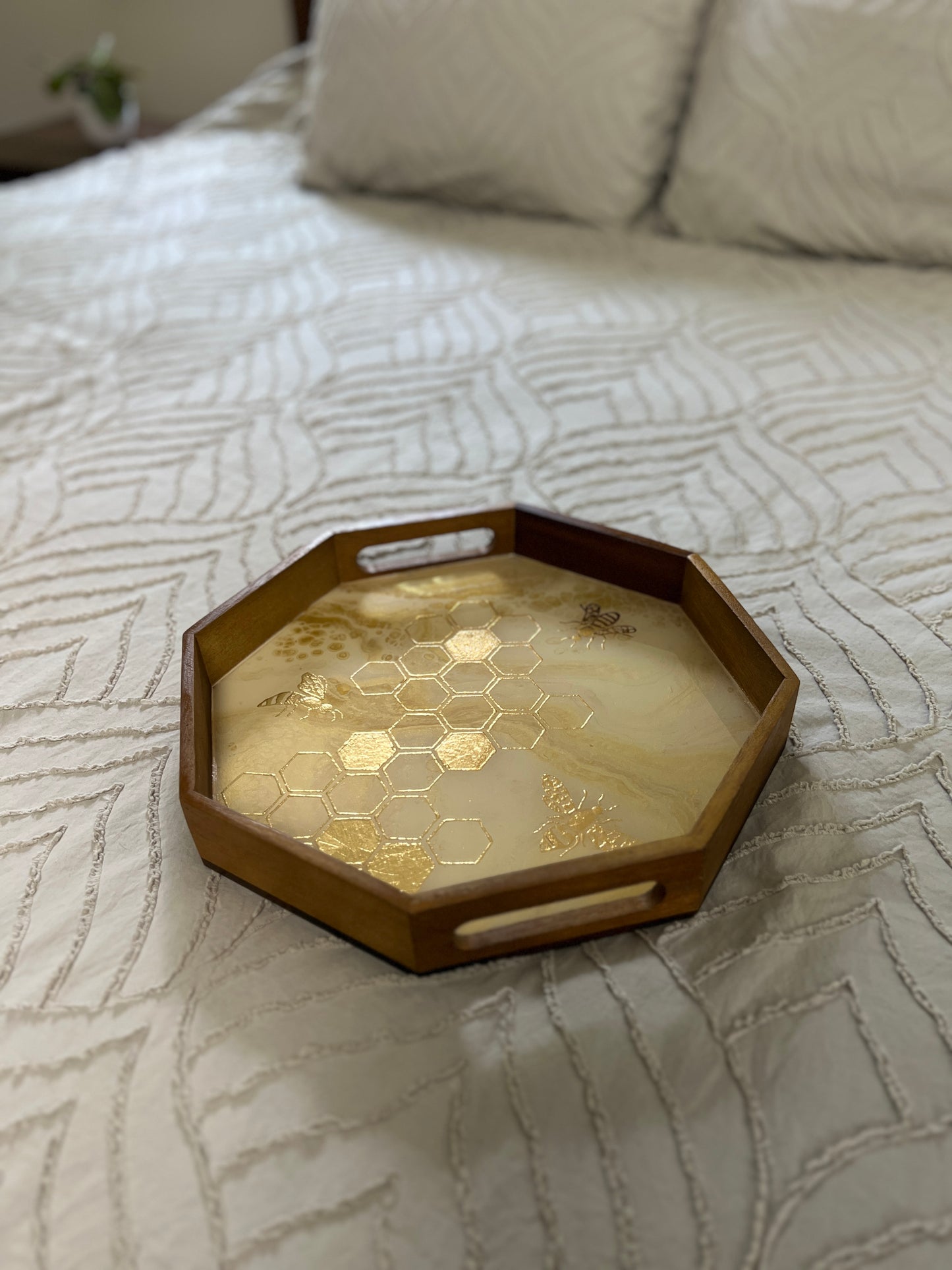 Gilded gold Honeycomb Serving Tray | Small