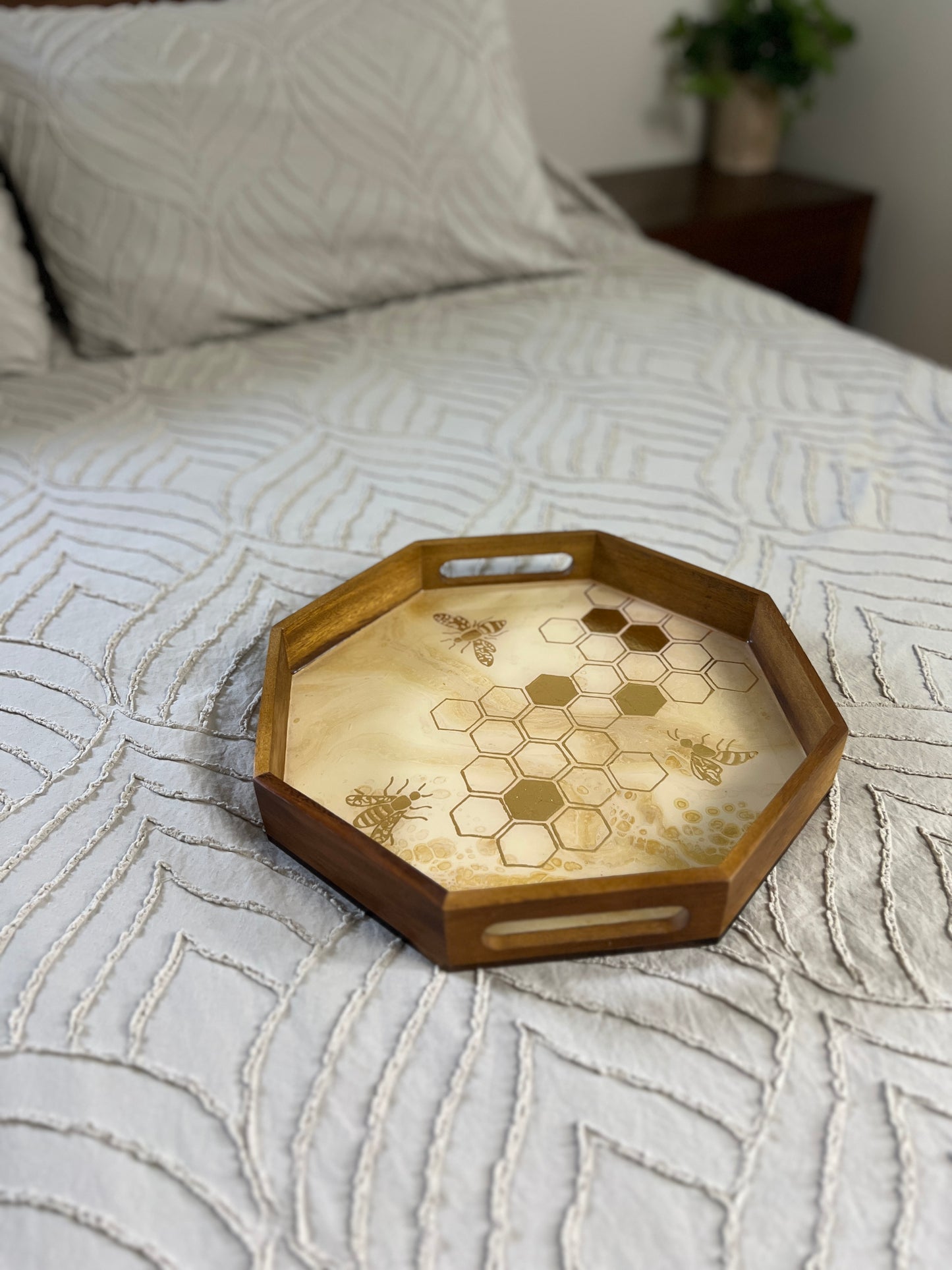 Gilded gold Honeycomb Serving Tray | Small