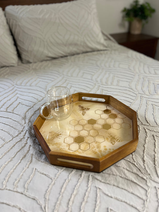 Gilded gold Honeycomb Serving Tray | Small