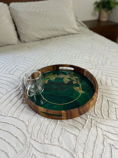 Circle Gold Ginkgo Serving Tray | Medium