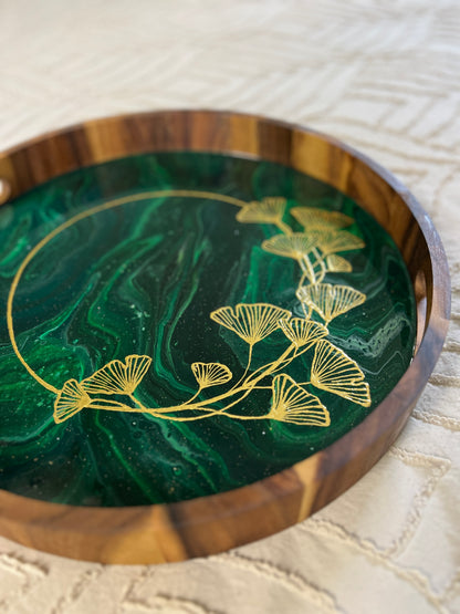 Circle Gold Ginkgo Serving Tray | Medium