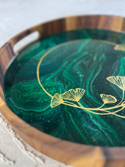 Circle Gold Ginkgo Serving Tray | Medium