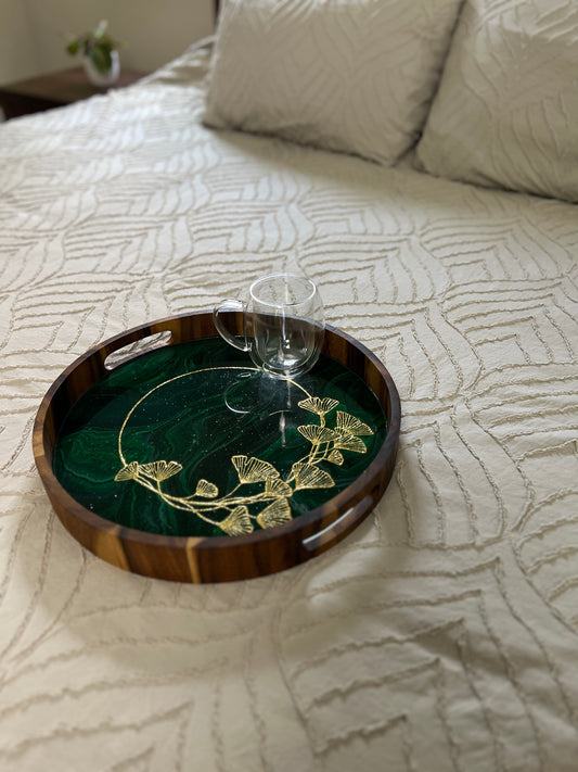 Circle Gold Ginkgo Serving Tray | Medium