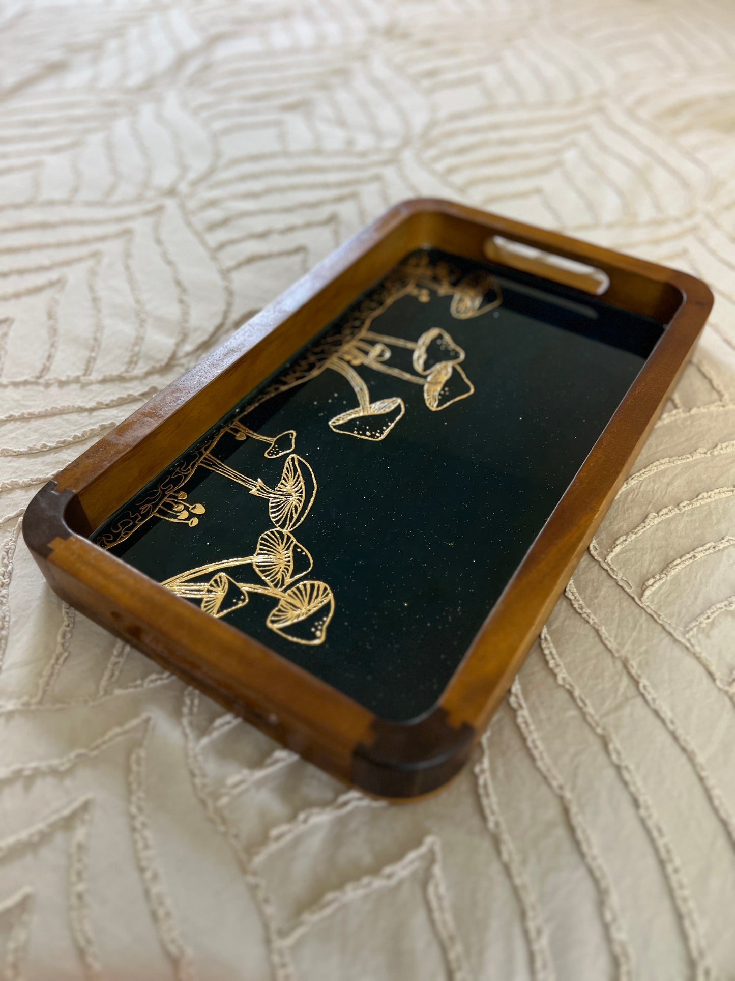 Gilded Gold Mushroom Rectangle Catch All Tray
