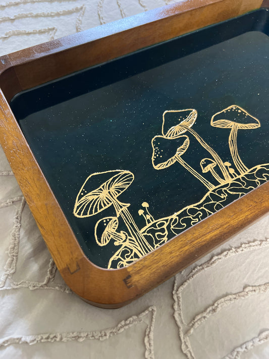 Gilded Gold Mushroom Rectangle Catch All Tray