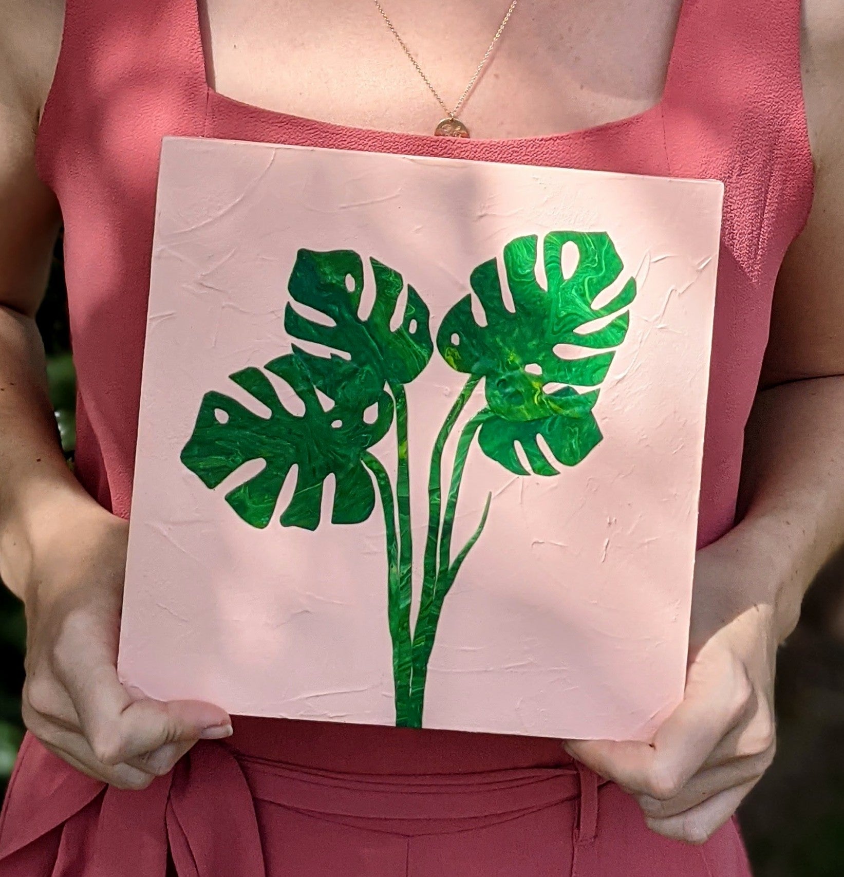 monstera pink Pink Textured Monstera