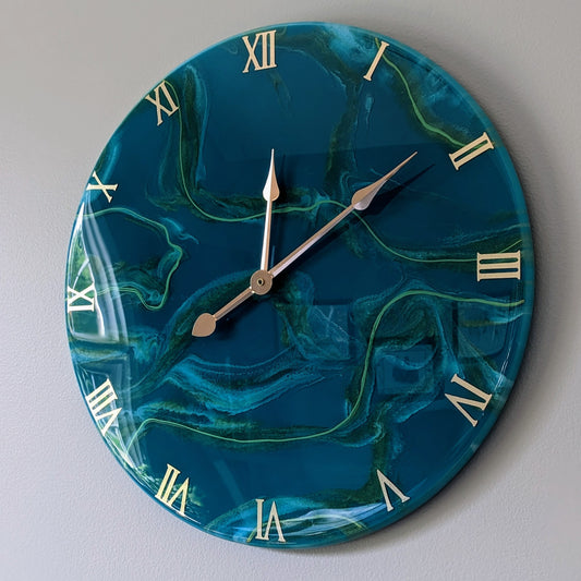 Teal and Gold Swirl Clock