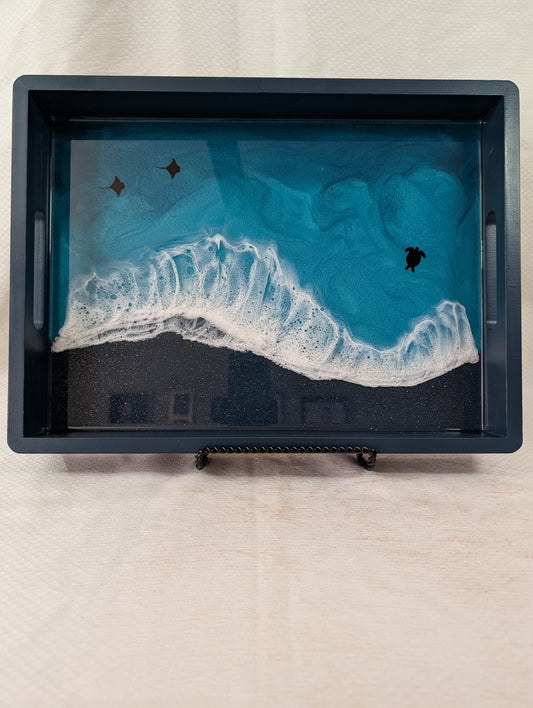 Caribbean Rectangle Serving Tray with glitter beach