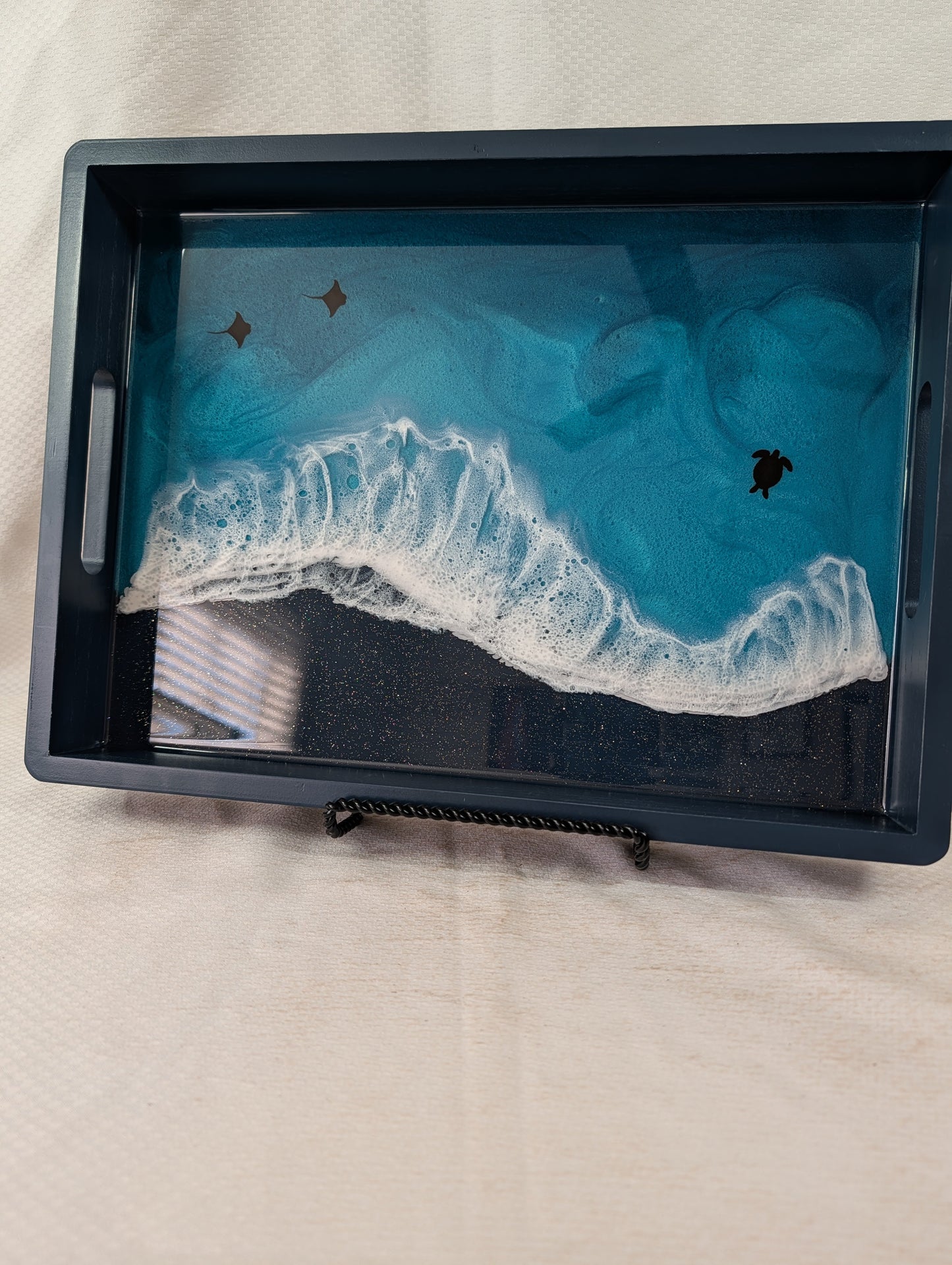 Caribbean Rectangle Serving Tray with glitter beach