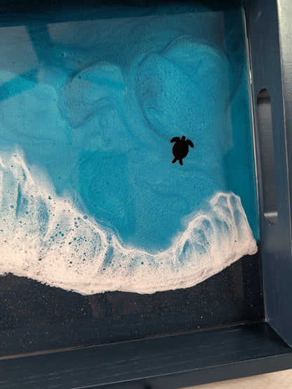 Caribbean Rectangle Serving Tray with glitter beach