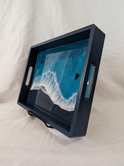 Caribbean Rectangle Serving Tray with glitter beach