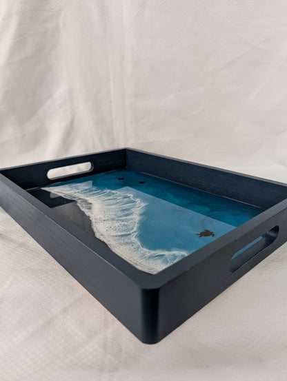 Caribbean Rectangle Serving Tray with glitter beach