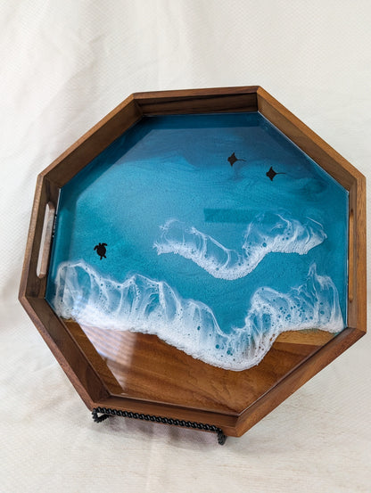 Caribbean Serving Tray with stingrays and turtle (15 inch Octagon)