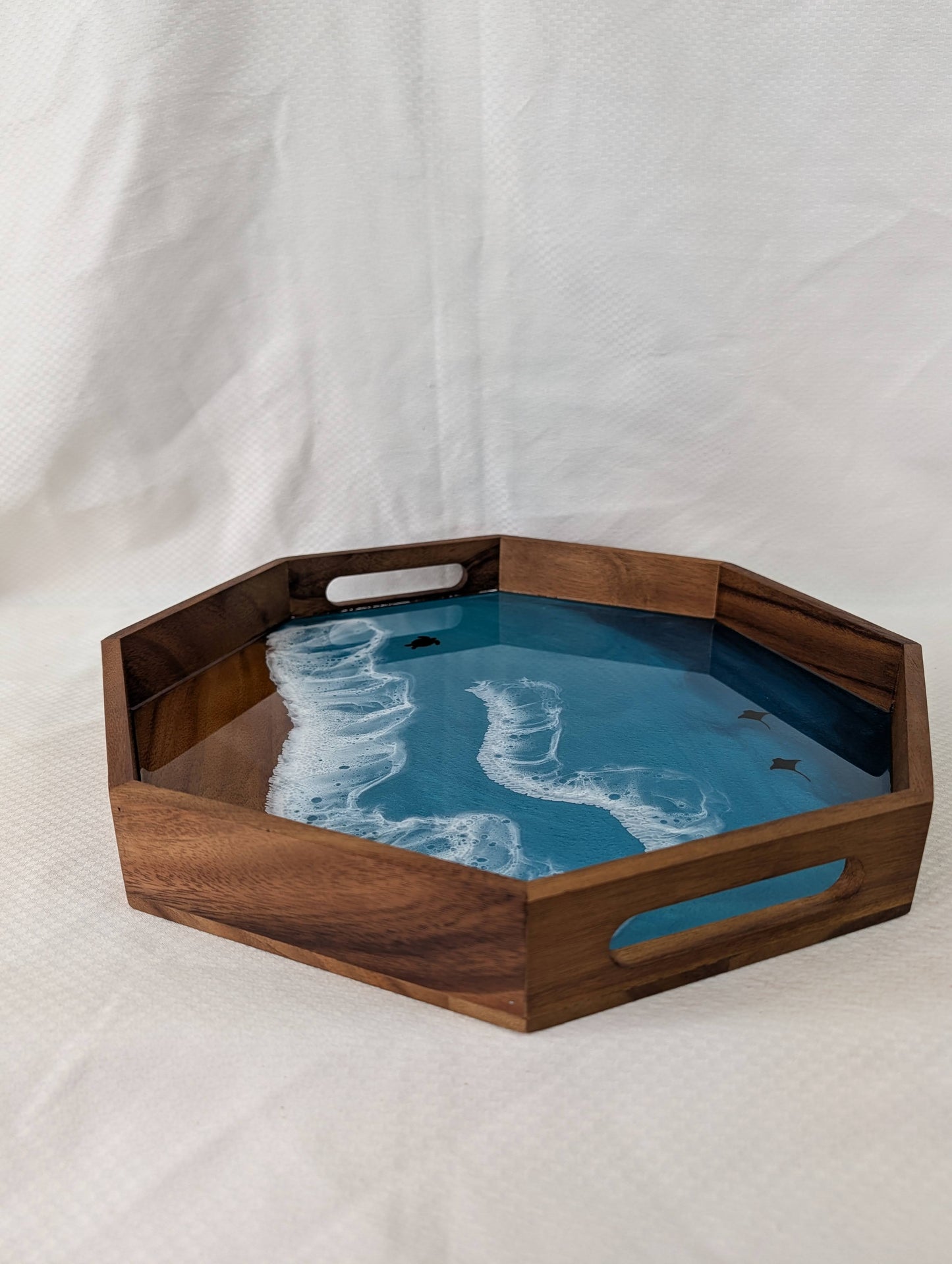 Caribbean Serving Tray with stingrays and turtle (15 inch Octagon)