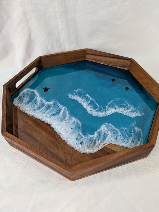 Caribbean Serving Tray with stingrays and turtle (15 inch Octagon)