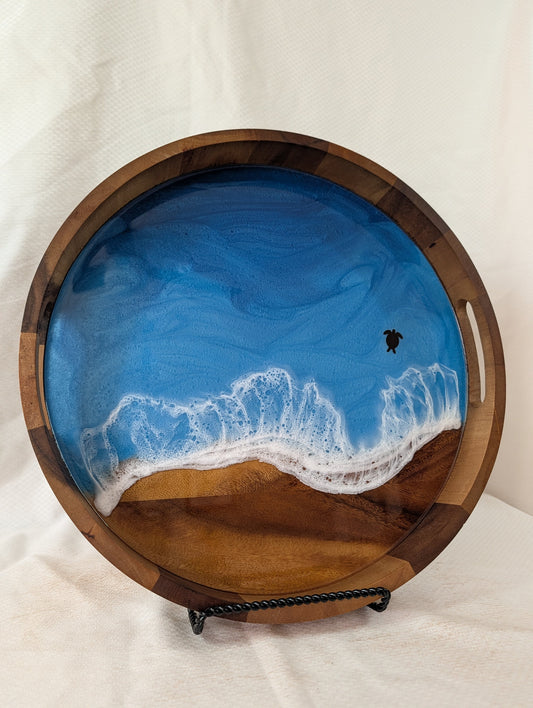 Pacific Blue Serving Tray with turtle (15 inch Circle)