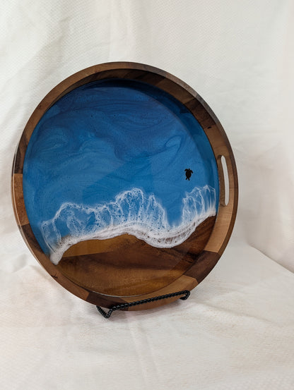 Pacific Blue Serving Tray with turtle (15 inch Circle)