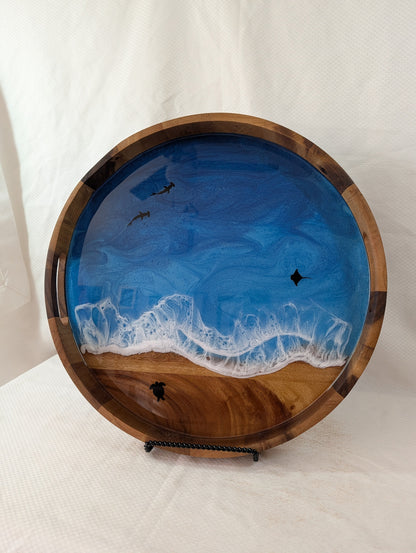 Pacific Blue Serving Tray with animals (17 inch Circle)