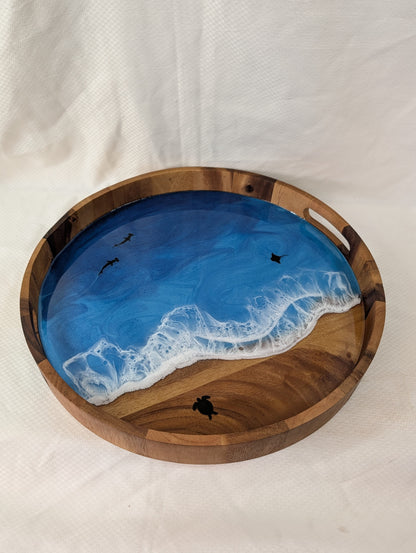 Pacific Blue Serving Tray with animals (17 inch Circle)
