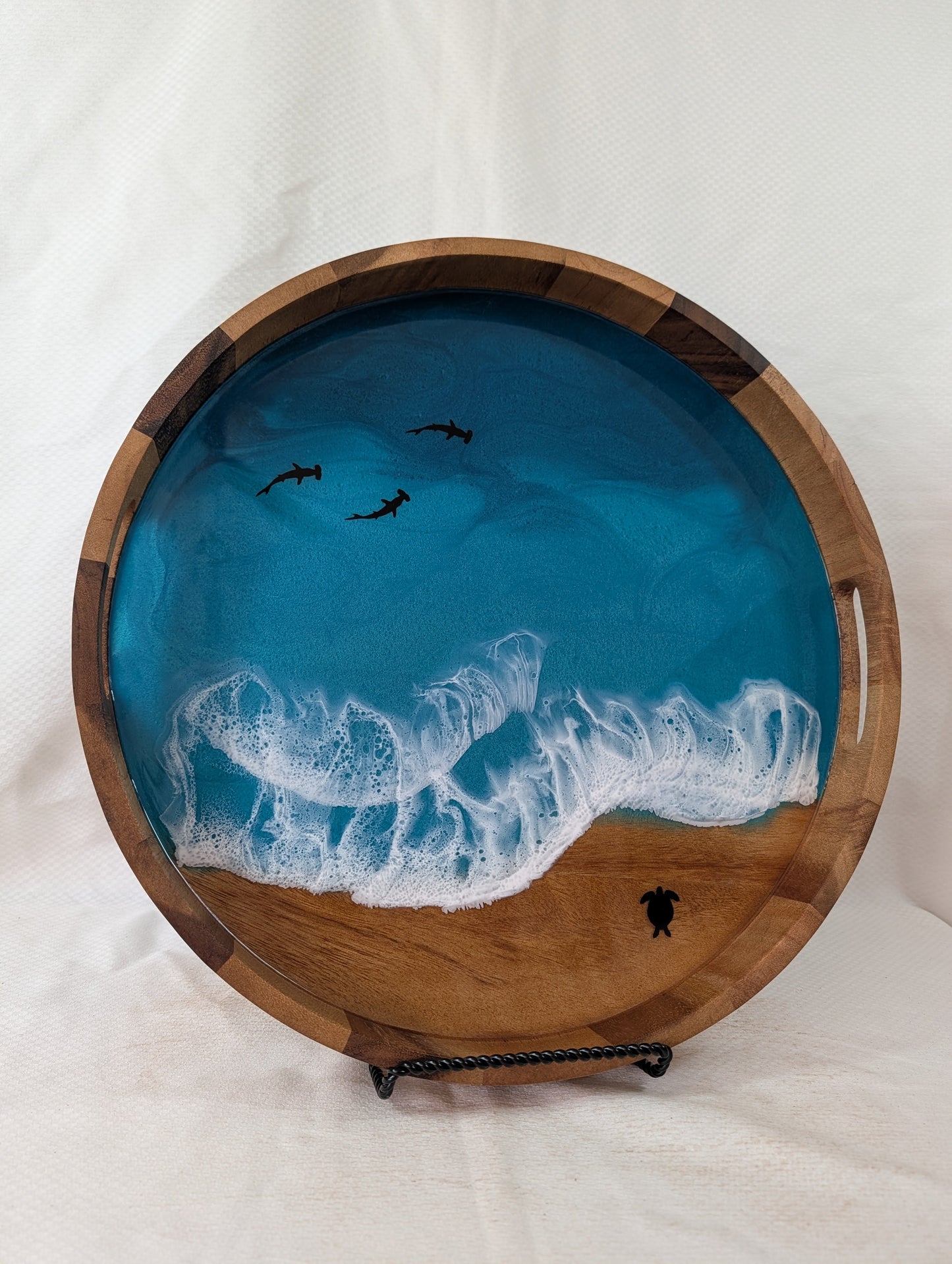 Caribbean Serving Tray with Sharks and turtle (17 inch Circle)