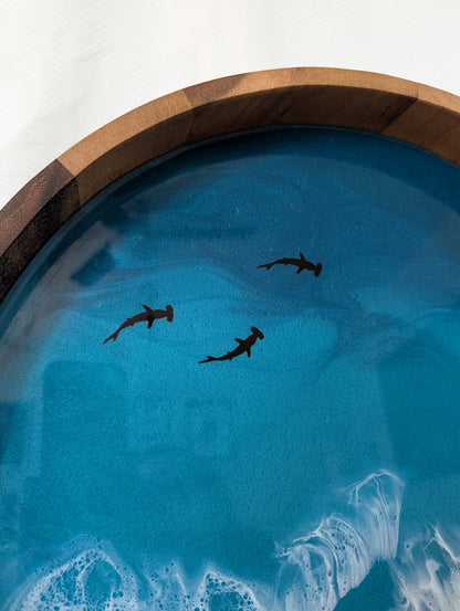 Caribbean Serving Tray with Sharks and turtle (17 inch Circle)