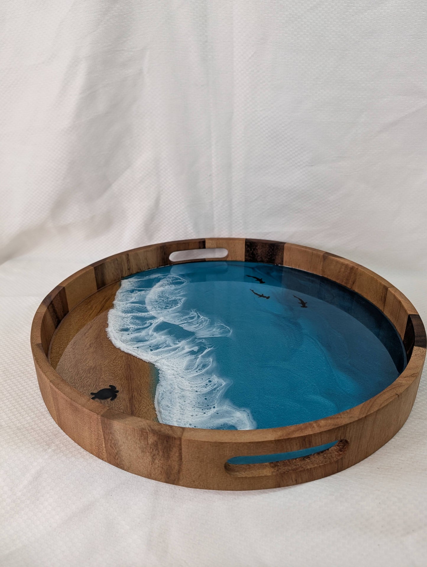 Caribbean Serving Tray with Sharks and turtle (17 inch Circle)