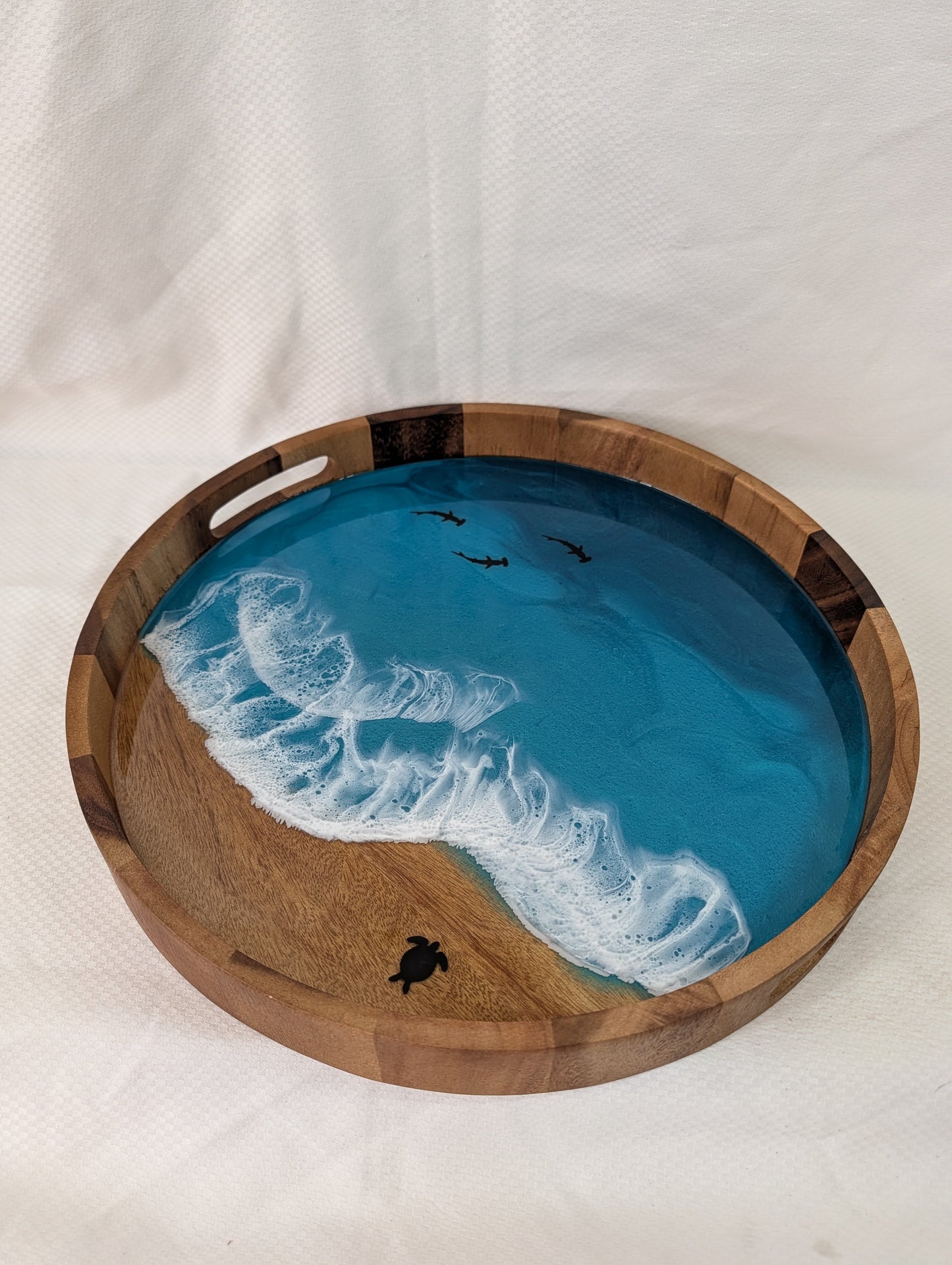 Caribbean Serving Tray with Sharks and turtle (17 inch Circle)