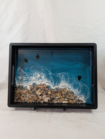 Caribbean Rectangle Serving Tray with crushed shell beach