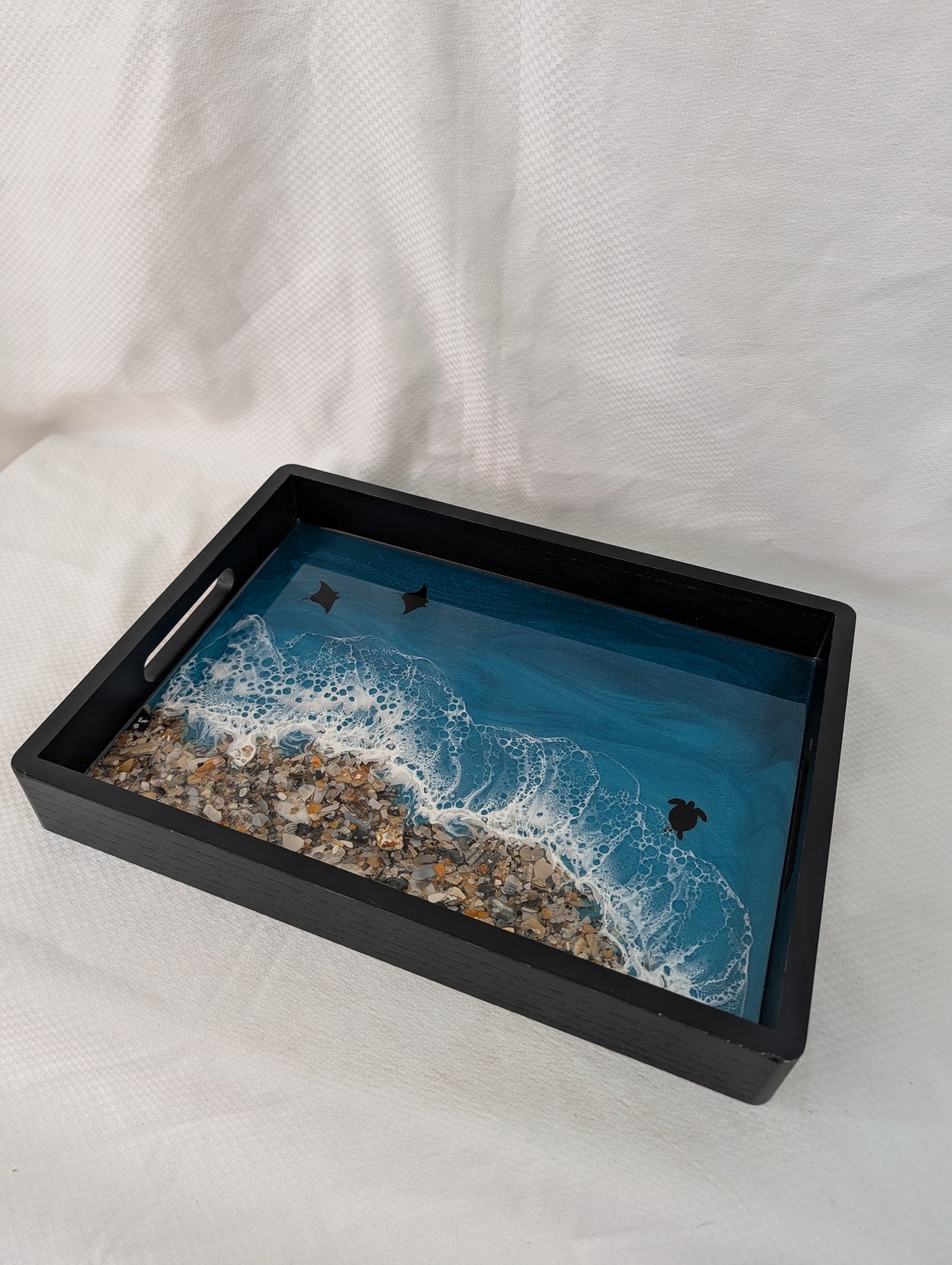 Caribbean Rectangle Serving Tray with crushed shell beach